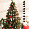 A decorated Christmas tree adorned with red and gold ornaments and silver ribbons.
