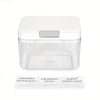 Clear plastic automatic pop-up laundry pod organizer container.