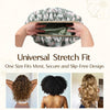 Hands holding a green reusable satin lined shower cap demonstrating its slip-free design.
