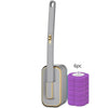 A disposable toilet cleaning brush in a light gray handle and purple bristles with six pieces shown.