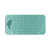 A rectangular, light teal non-slip bath mat with numerous small circular indentations.