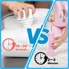 Comparison showing vacuum storage bags with a hand pump taking 15-30 seconds versus 2-3 minutes.