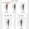 Comparison chart showing sizes for Extremely Small, Standard, and Long size shower stall liners.