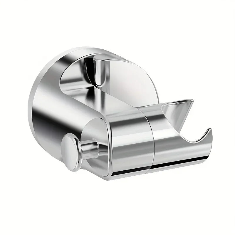 A chrome No-Drill Adjustable Suction Cup shower head holder with a flexible shower head.