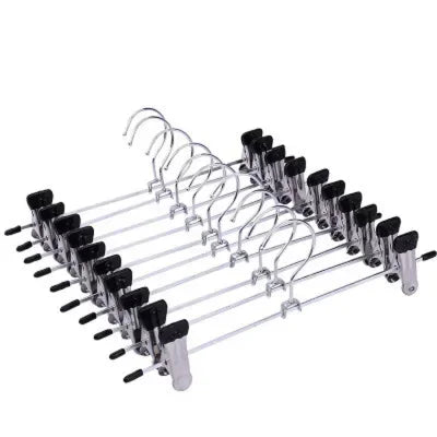 Stainless steel adjustable clothing hangers with curved hooks for hanging garments