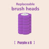 Six têtes de brosse violettes remplaçables empilées dans un récipient cylindrique.