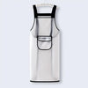 A white waterproof transparent kitchen apron with black straps and a pocket.