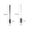 A silicone bottle brush with a long handle shown in multiple views and dimensions.