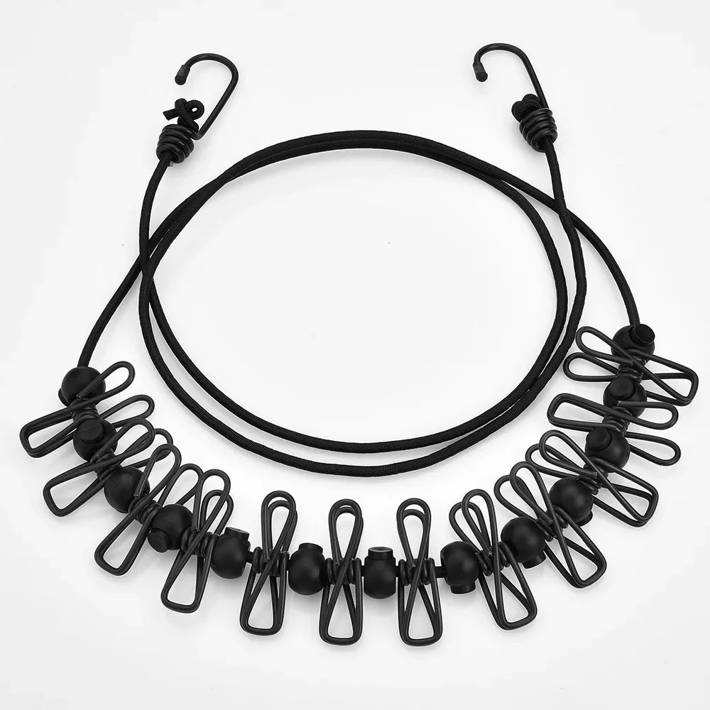 Black adjustable elastic clothesline for outdoor drying