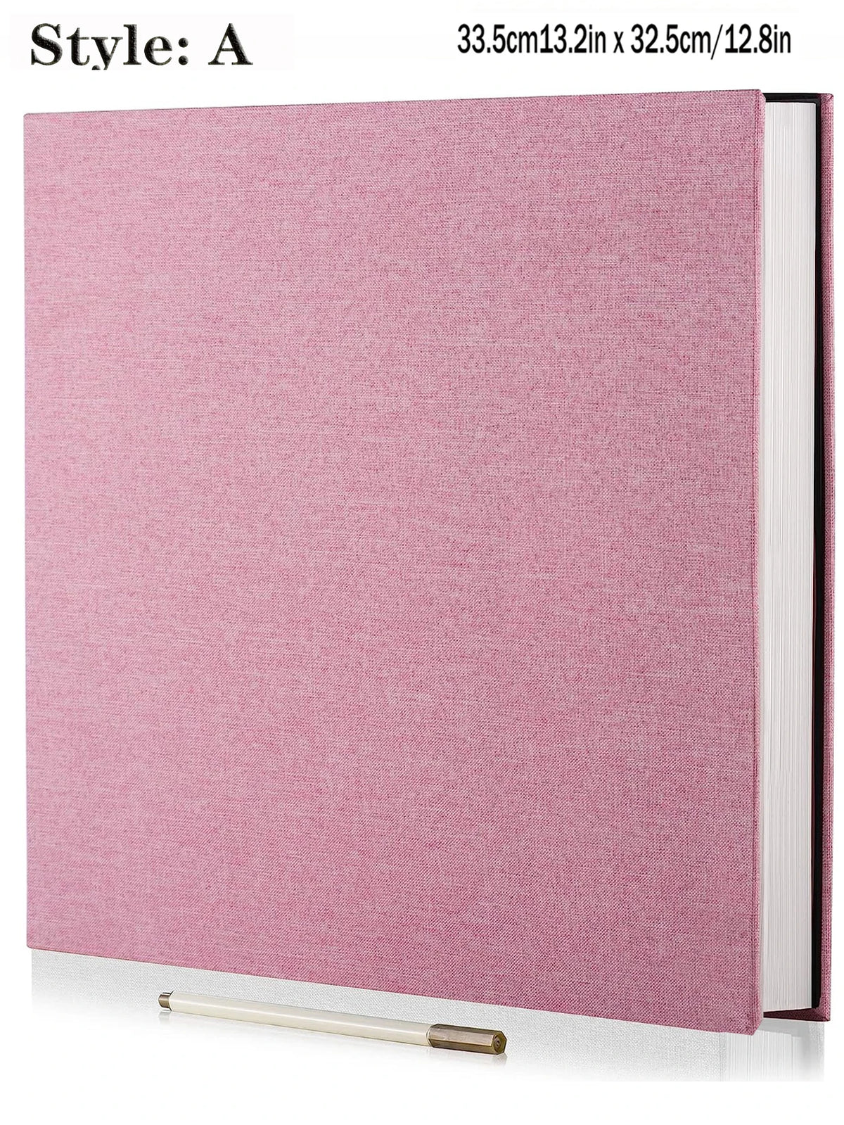 Rosa Leinen-Fotobuch mit Selbstklebefolie im Stil A und weißem Einband.