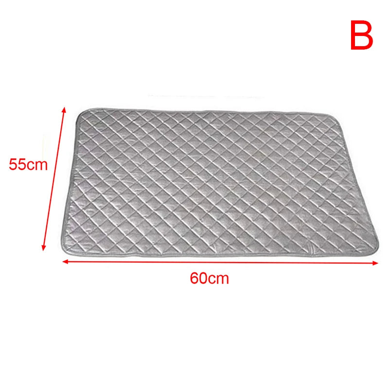 A rectangular gray folding ironing mat measuring 60cm by 55cm.