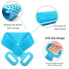 Blue silicone body scrubber with soft bristles and an anti-slip design for bath massage and deep cleaning