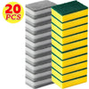 A stack of 20 reusable double-sided kitchen cleaning sponges in gray and yellow stripes.