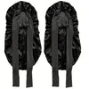 A black satin sleep bonnet designed for curly hair, shown from the back.