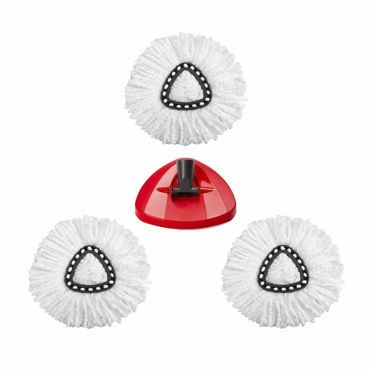 Replacement mop head with white fibers and a black triangular pattern for O-Cedar & Vileda systems