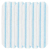 White microfiber flat mop head refill with light blue stripes.