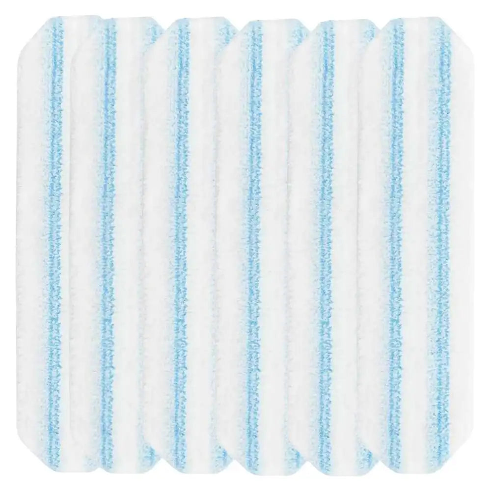 White microfiber flat mop head refill with light blue stripes.
