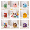 Colección de adornos de goteo con búho de piedra natural triturada en varios colores, incluyendo aventurina y cuarzo rosa.