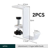 White aluminum E-type table hook with a cylindrical hanger and a curved hook.
