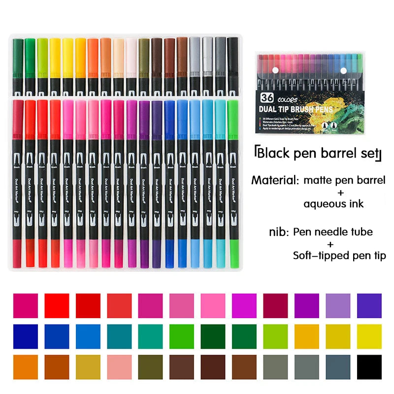 Set von 36 Doppelspitzen-Brush-Pen-Marker in verschiedenen Farben und Schattierungen für Kunst und Zeichnung