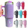 Colección de 40oz termos térmicos de acero inoxidable con pedrería en varios colores y acabados.