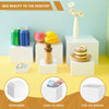 Acrylic stackable buffet riser displaying various food items like fruit and pastries on a light colored surface