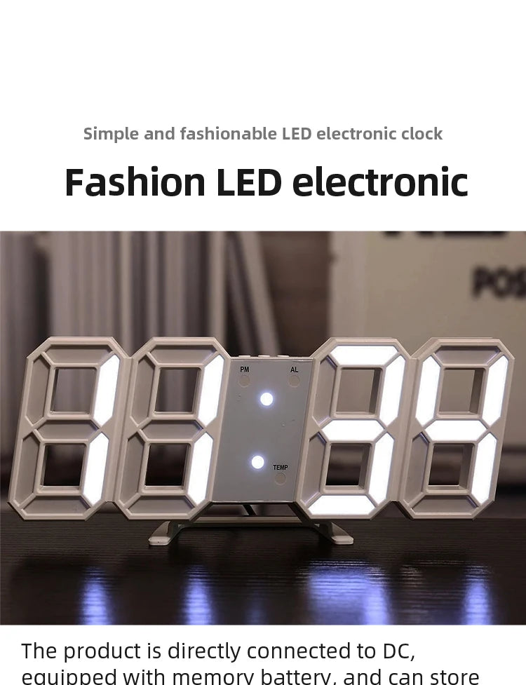 Weiße LED-Elektronikuhr, die 8:38 anzeigt, auf einem Ständer.