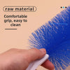 A hand holds a blue ceiling fan cleaning brush, showing its comfortable grip and bristles.