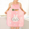 Pink oil-proof cooking apron featuring a white rabbit design with glasses and small bunny motifs