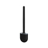 Brosse à toilette en silicone noire montée sur mur avec longue poignée.