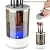 A white automatic electric makeup brush cleaner device with multiple brush holders and a charging base.