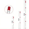A set of universal mop handles and bases, including a red threaded handle and various lengths.