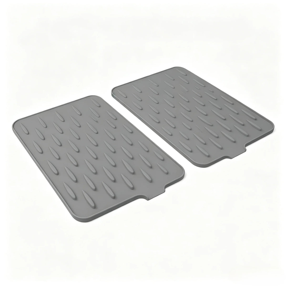 A pair of gray silicone drain mats for kitchen and household surfaces.