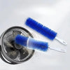 A blue cleaning brush is shown next to a fan, demonstrating its use for blind cleaning.