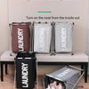 Three single lattice laundry baskets are displayed on a table, showing how to turn them on from the inside out.