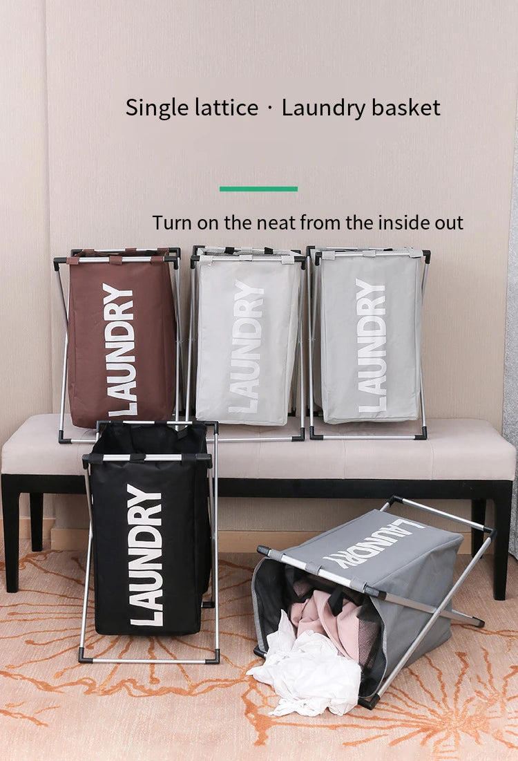 Three single lattice laundry baskets are displayed on a table, showing how to turn them on from the inside out.