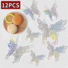 Twelve decorative butterfly wall stickers in various colors and shades