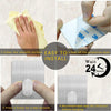 Instructions show how to clean, peel, install, and wait for 24 hours before hanging multi-use stainless steel adhesive hooks.