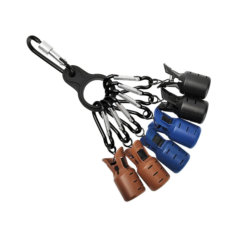 A kit of black and silver octopus lure bait protectors, including hooks and a storage ring.