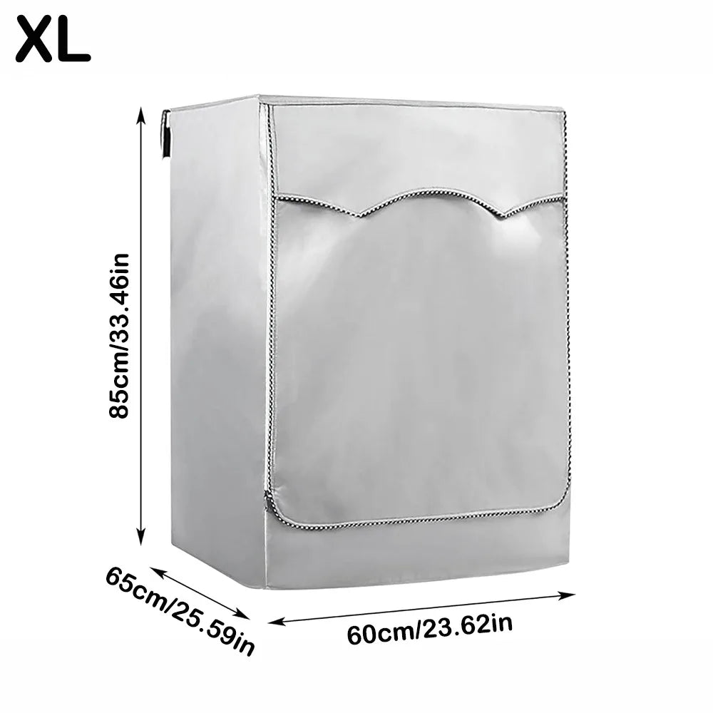 Silver Oxford washing machine cover with a roll edge, shown in a rectangular shape.