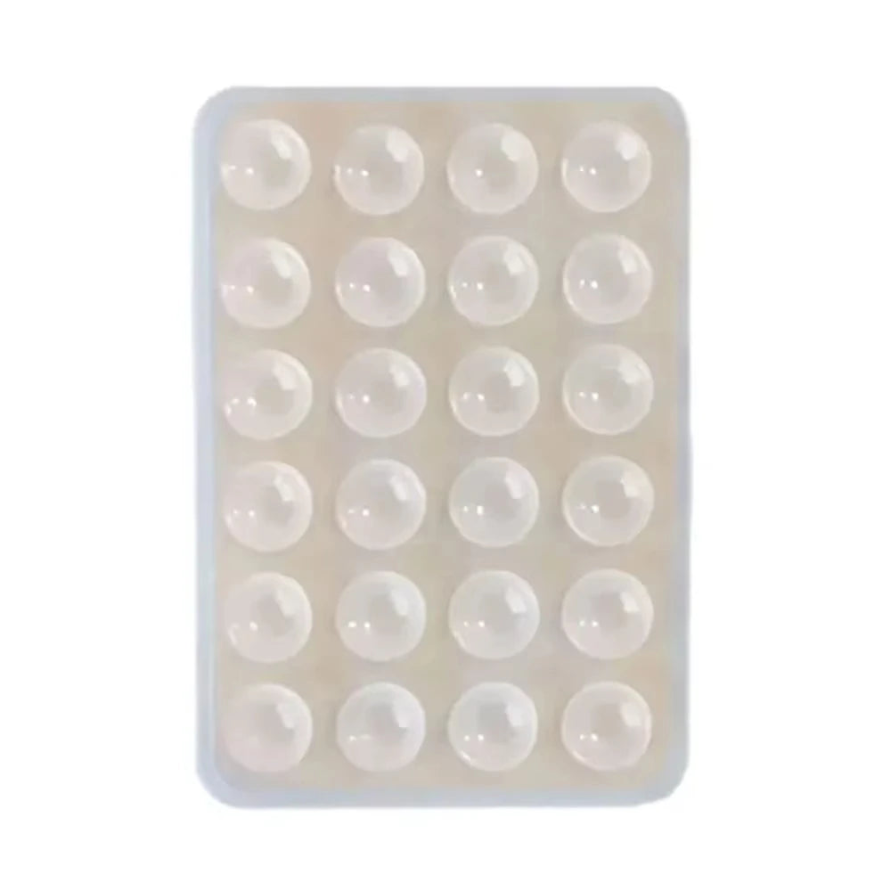 A clear silicone suction cup phone stand with multiple suction cups for hands-free viewing.