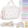 White quilted floral bible cover with a handle and various study accessories
