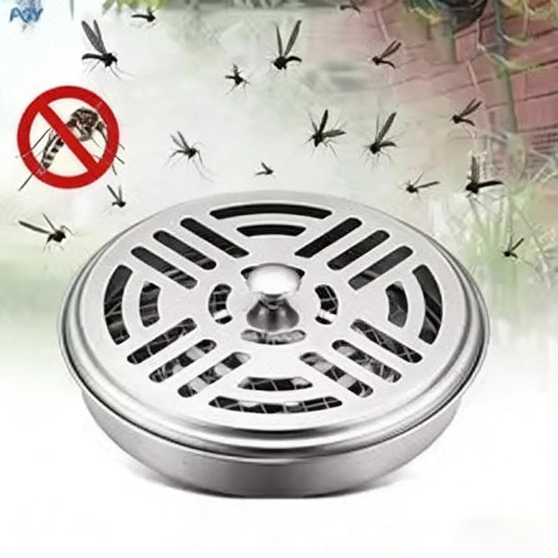 Stainless steel mosquito coil tray holder with a perforated design for pest control