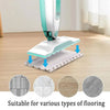 Replacement microfiber pads for a steam mop shown with various flooring types.