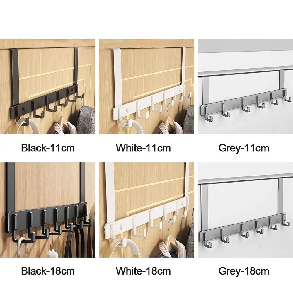 Various sizes and colors of heavy-duty adhesive door hooks in black, white, and grey.