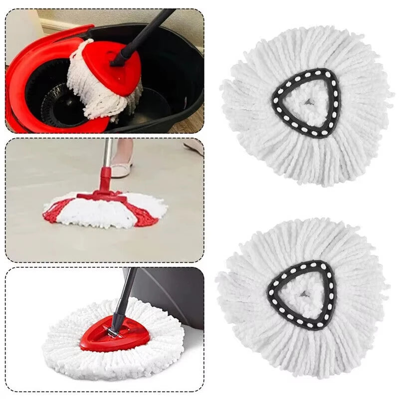 Replacement pads for a triangular microfiber mop head, shown in red and white.