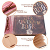 A handmade adventure book with hand-painted 3D relief design and loose leaf pages.