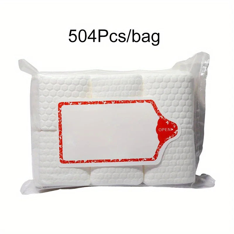 A bag containing 504 professional cotton pads for nail and gel polish removal.