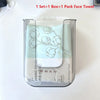 A clear plastic container holding a pack of light blue disposable cotton face towels with floral designs.