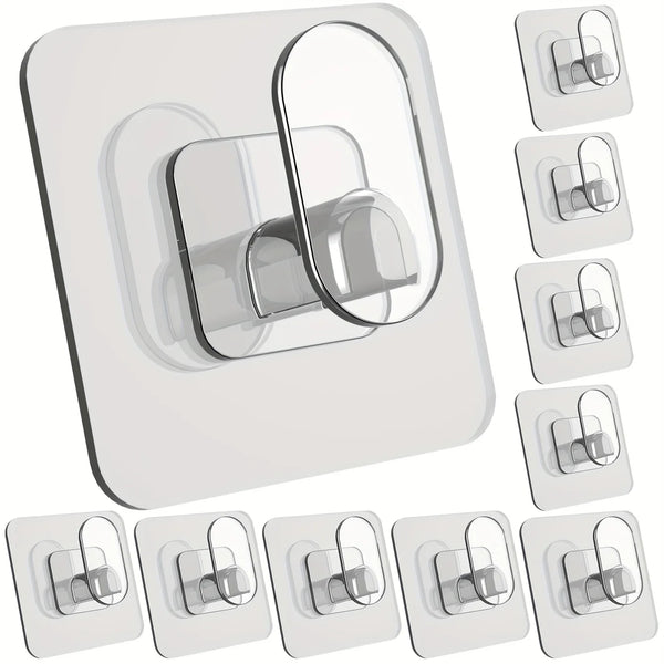 A set of heavy-duty adhesive hooks shown in various sizes and angles on a white background.